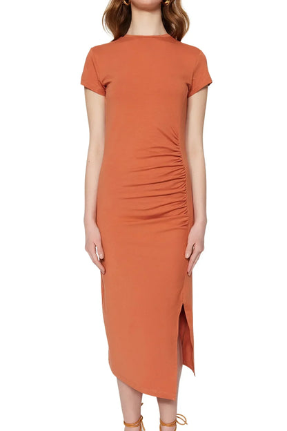 Dam Midiklänning Kort Ärmar Cirkulär Halsringning Polyester-3