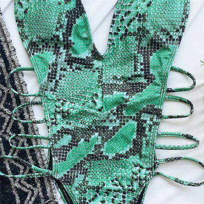 Dam Monokini Justerbara Remmar Ormlädermönster Polyester Spandex 2