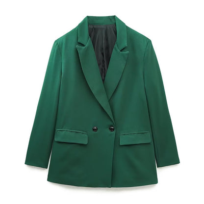 Dam Blazer Dubbla Lager Klassisk Krage Högkvalitativ Polyester-2