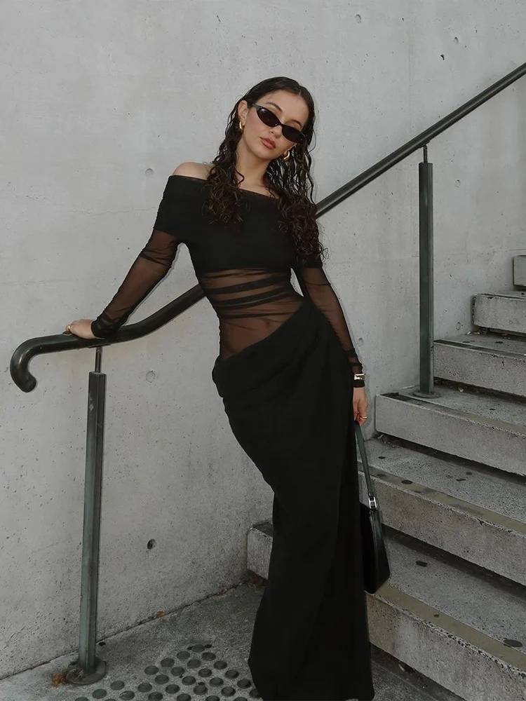 Dam Maxiklänning Ärmlös Polyester Spandex-3