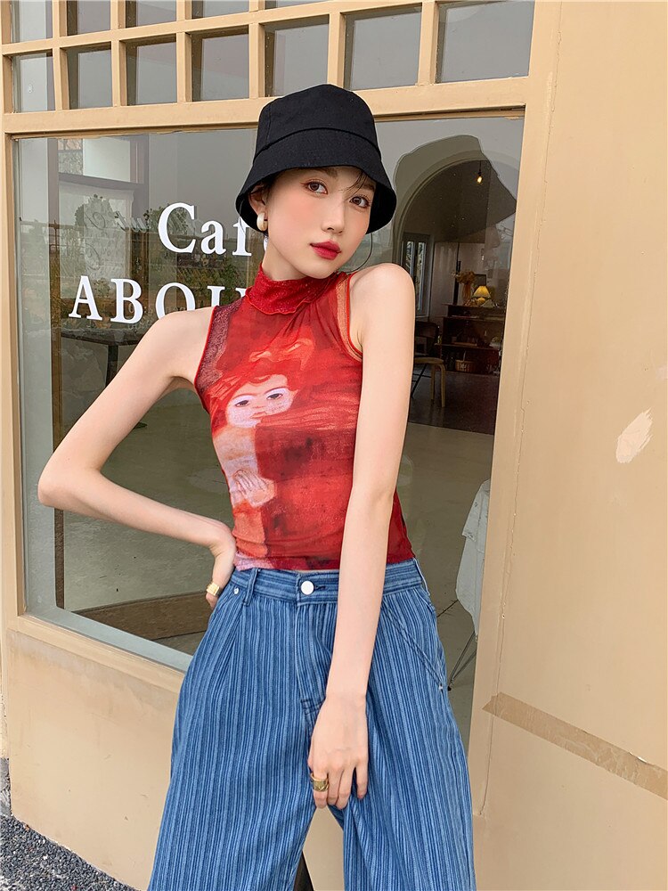 Dam Tank Top Ärmlös Rullkrage Polyester-3