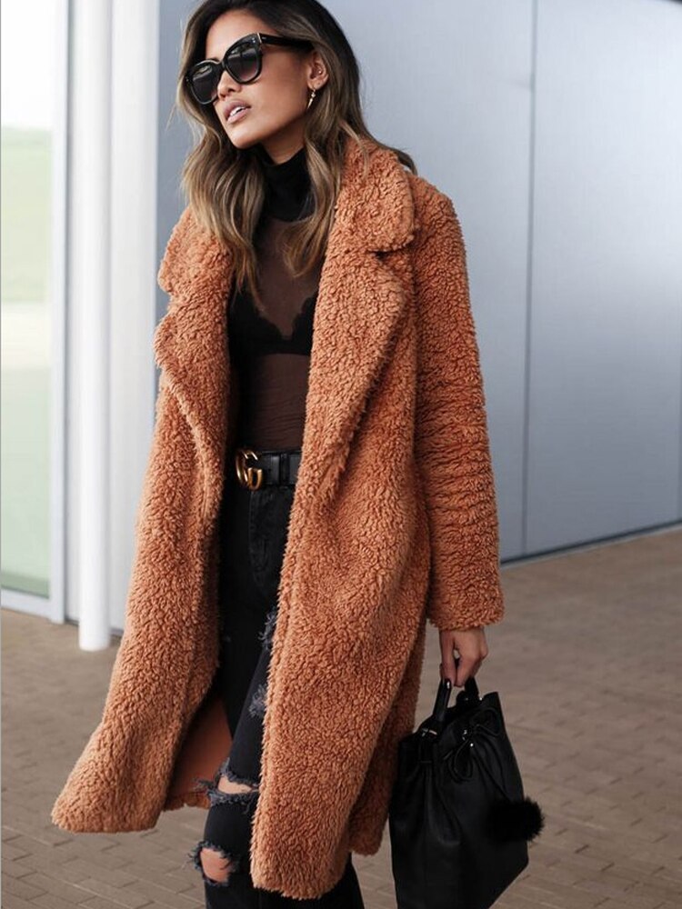 Dam Lång Kappa Tidlös Polyester för Höst och Vinter-2