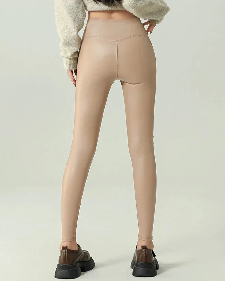 Damleggings Hög Midja Ankellängd Polyester Syntetiskt Läder-5