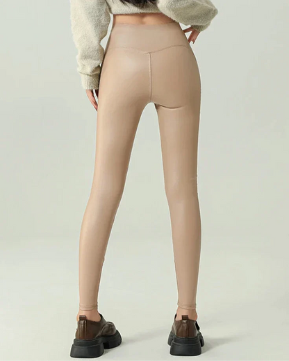 Damleggings Hög Midja Ankellängd Polyester Syntetiskt Läder-5