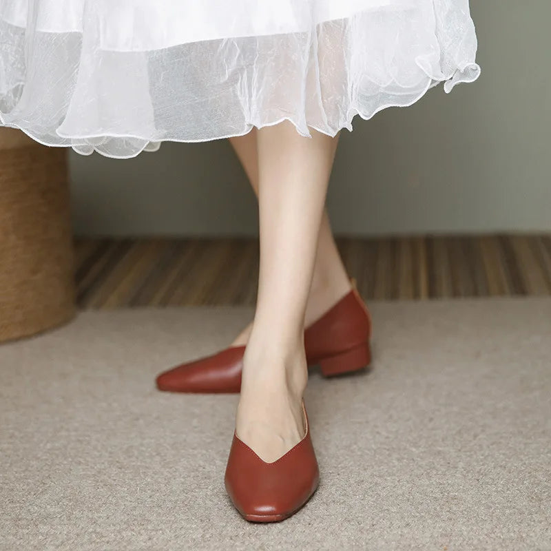 Dam Slipper Läder Elegant med Låg Blockhäl-5