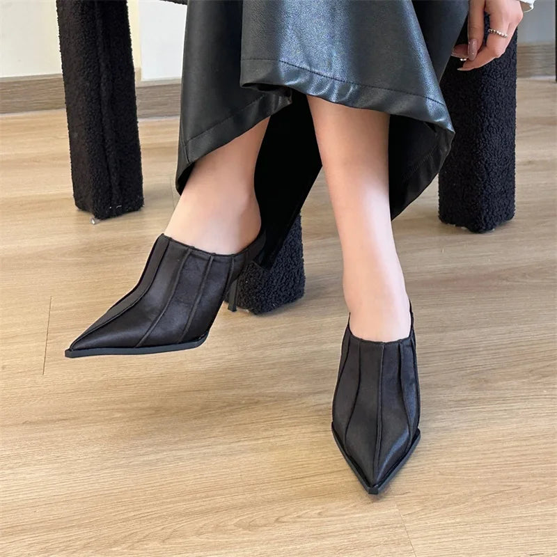 Dam Mules Skor Spetsig Form PU-material Hög Klack-5