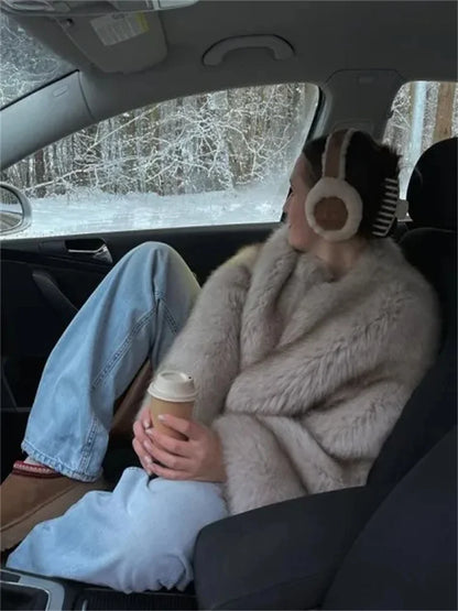 Kvinna Kappa Lyxig Design Konstgjord Päls-3