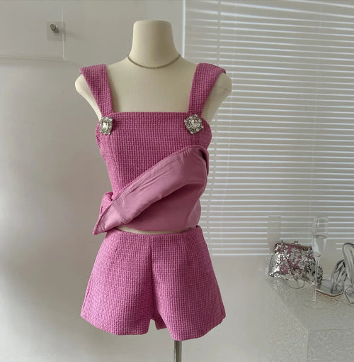 Dam Kort Set Monokrom Polyester Smal Passform-1