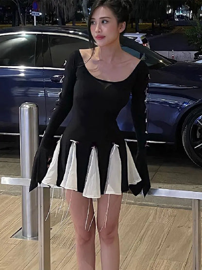 Kvinnors Mini Klänning Figurnära Patchwork Polyester Spandex-4