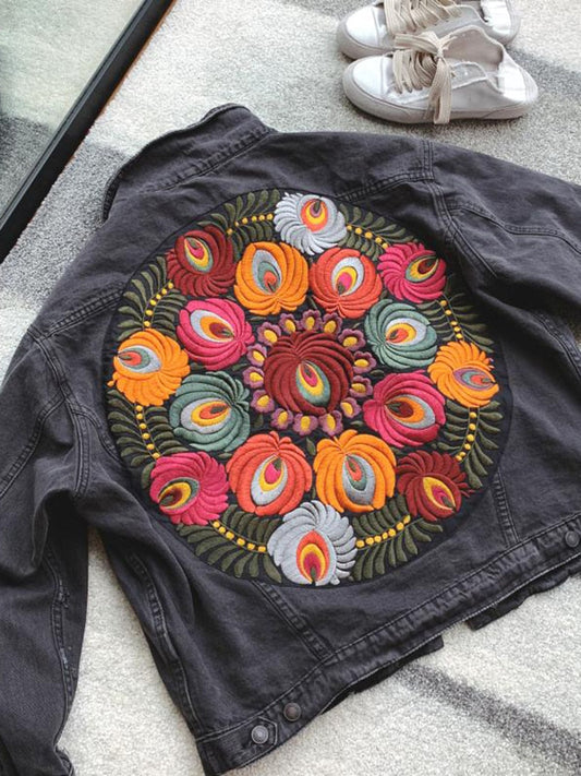 Dam Boho-Jacka Avslappnad Hållbar Denim-1