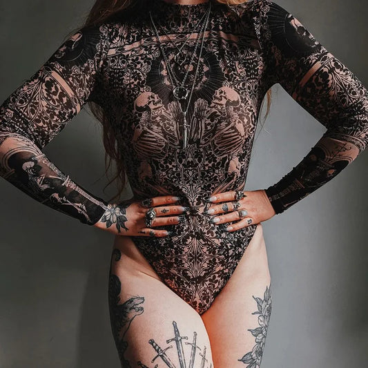 Dam Bodysuit Geometrisk Design Polyester Spandex-1
