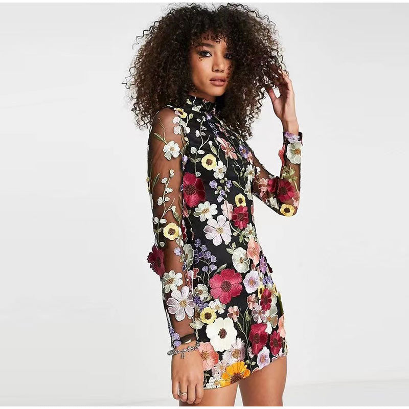 Kvinnors Miniklänning 3D-Blommor Polyester Elegant Festklänning 3