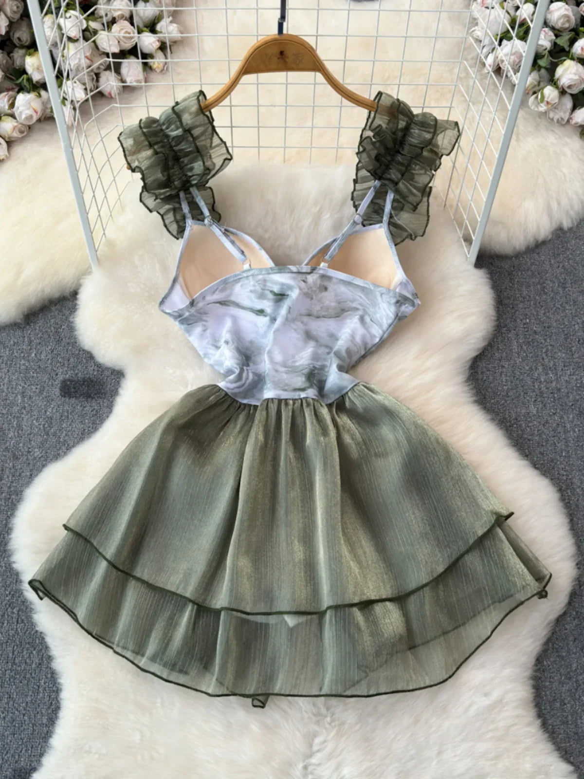 Dam Romper med Ruffles Patchworkdesign Polyester Spandex-2