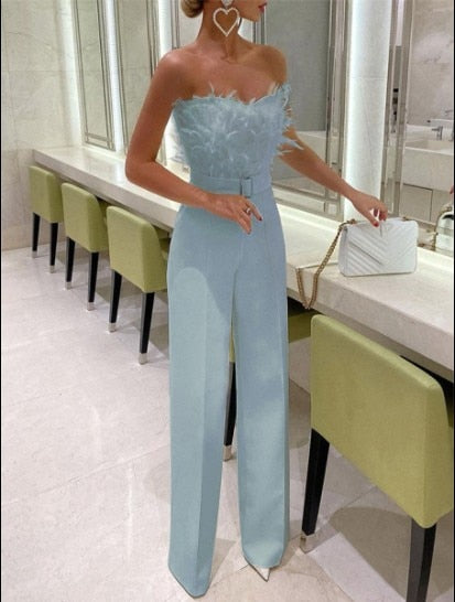 Dam Jumpsuit Lång Elegant Silhuett Polyester Elastan-3