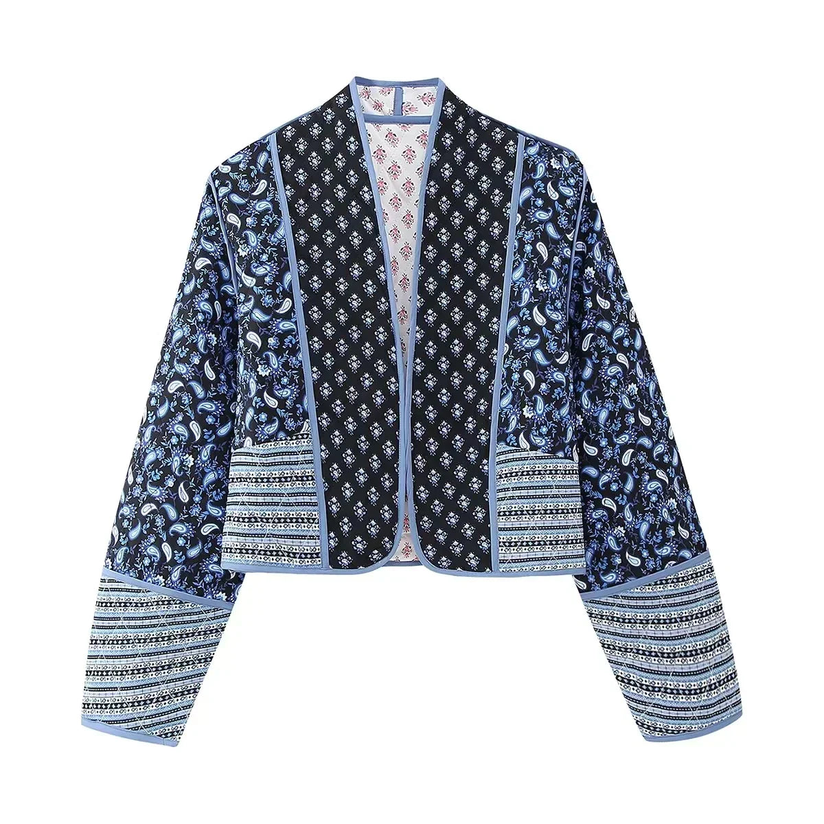 Dam Blazer Vintage Blomma i Lapptäcke 100% Bomull-5