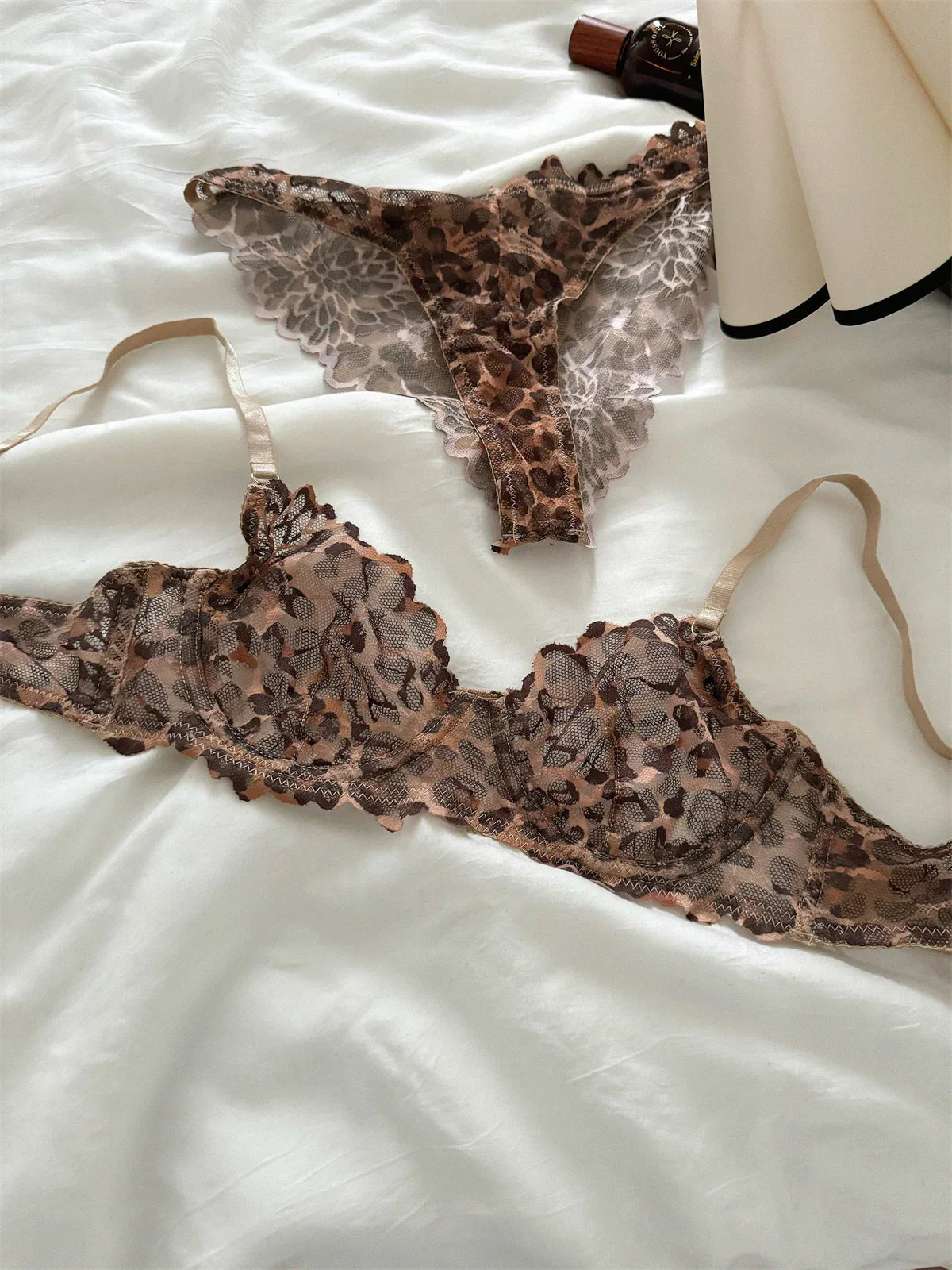 Dam BH Set Leopardmönster Bomull Polyester-5