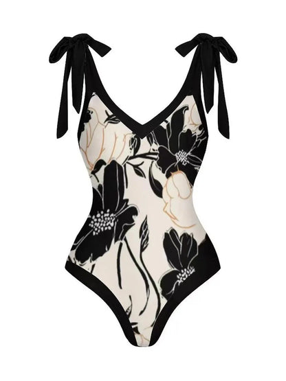 Dam Bikini Set V-Hals Ärmlös Spandex Polyester med Tryckmönster 2
