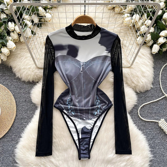 Dam Bodysuit Slående Design Flexibelt Material-1