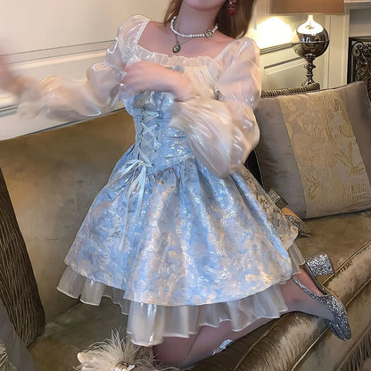 Kvinna Mini Klänning Långa Ärmar Polyester Organza-5