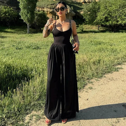 Variant image for Dam Jumpsuit Avslappnad Polyester och Bomull Bred Byxdesign Komplett Längd-4