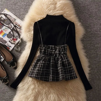 Dam Festtoppar med Pärlkrage och Rollkrage i Ull-3