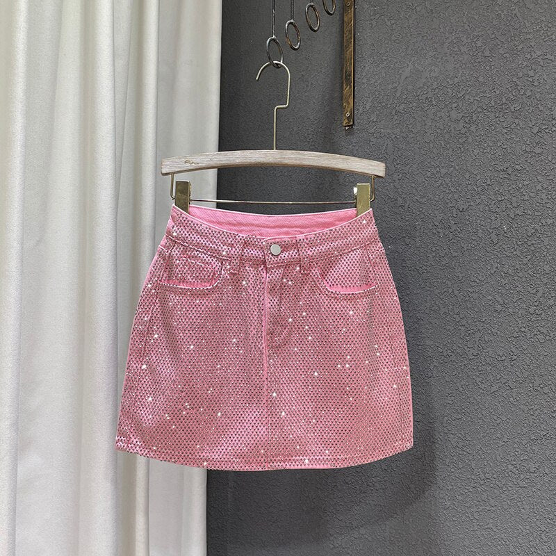 Variant image for Dam Jeanskjol A-linjeformad med Strass Detaljer i Denim-1