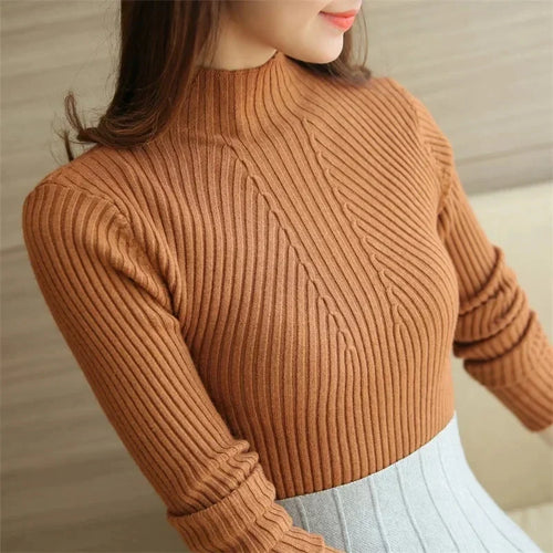 Kvinnors Turtleneck T-shirt Figur-Hugging Bomull Spandex-1