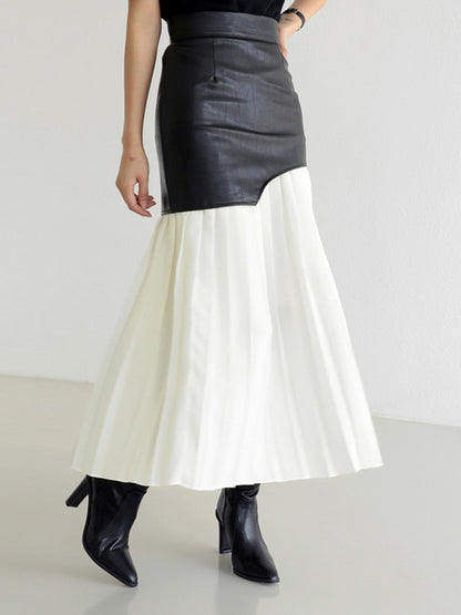 Dam Midi Kjol Veckad Bomull Polyester Elegant Silhuett-4