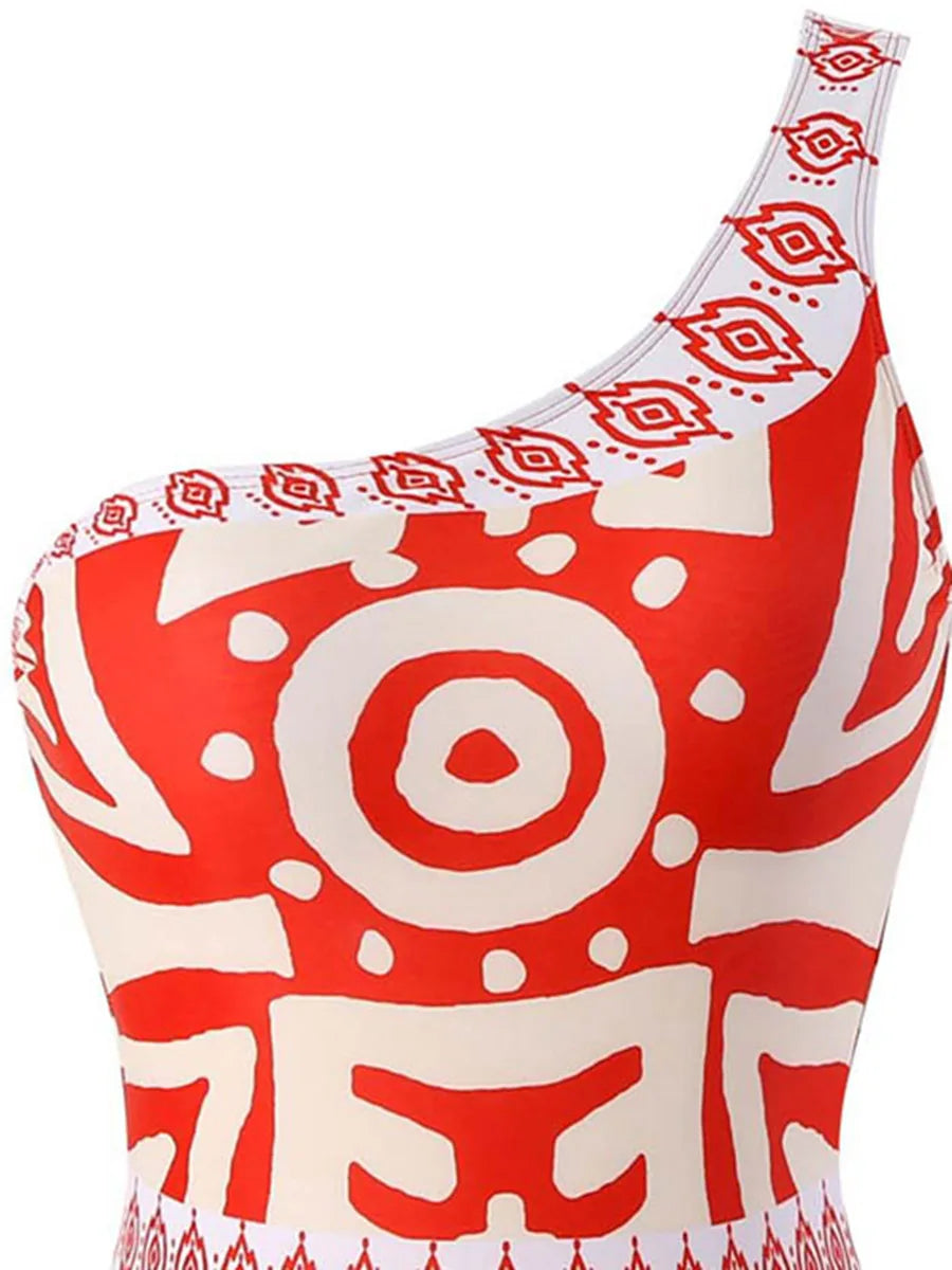 Dam Bikini Set Asymmetrisk Geometrisk Design Spandex Polyester-5