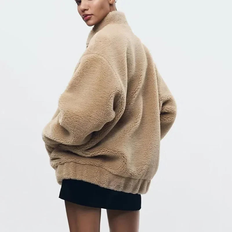 Damjacka Överdimensionerad Teddy Mjuk Fleece för Kalla Dagar-2