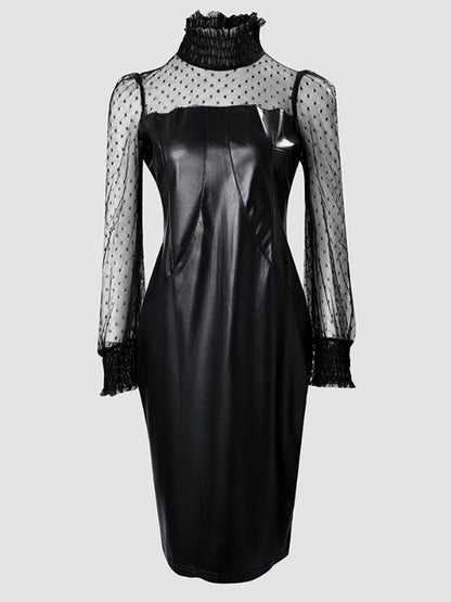 Dam Mini Klänning Turtleneck Polyester Monokrom 1