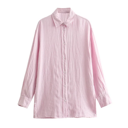 Dam Långärmad Blus Löst Passform Linne-6