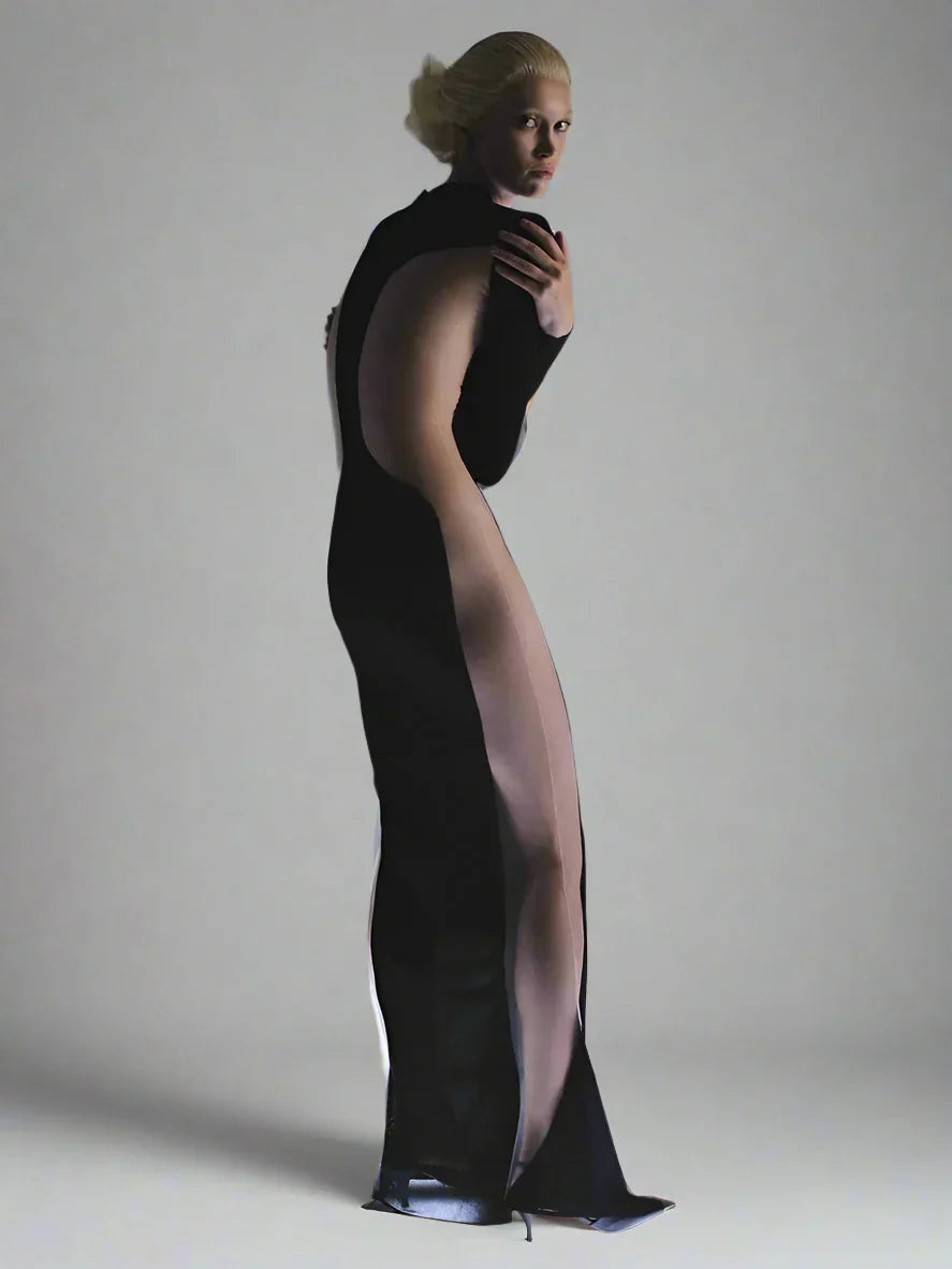 Dam Maxiklänning O-hals Transparent Detaljer Polyester-3