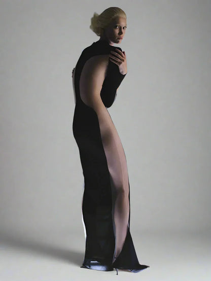 Dam Maxiklänning O-hals Transparent Detaljer Polyester-3