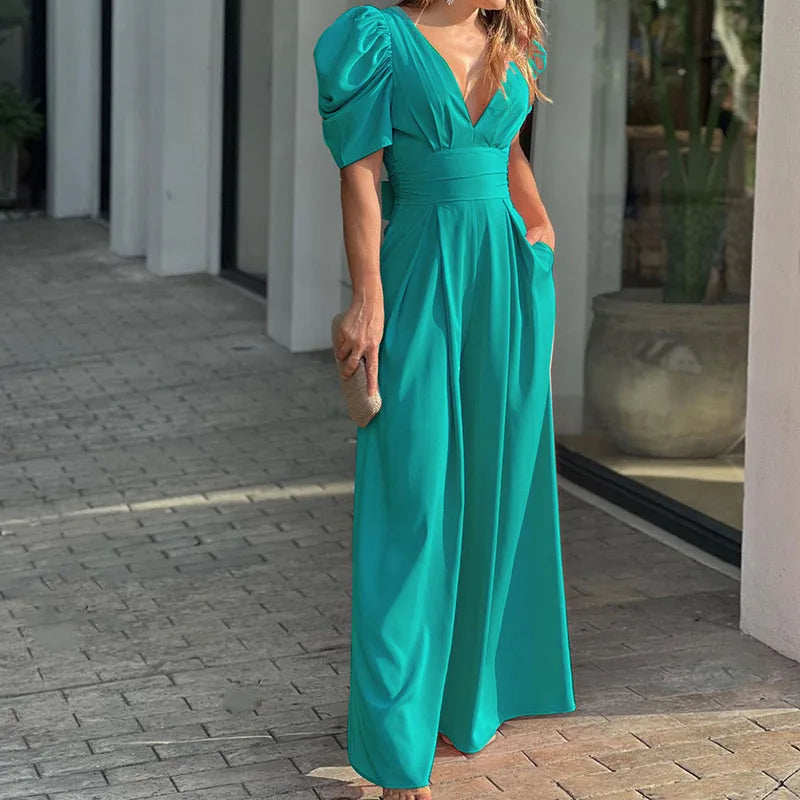Elegant Lång Jumpsuit för Kvinnor i Högkvalitativ Polyester och Elastan – Perfekt för Formella Tillfällen 9