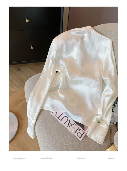Dam Blus Satin Full Ärmlängd Elegant Komfortabel-3