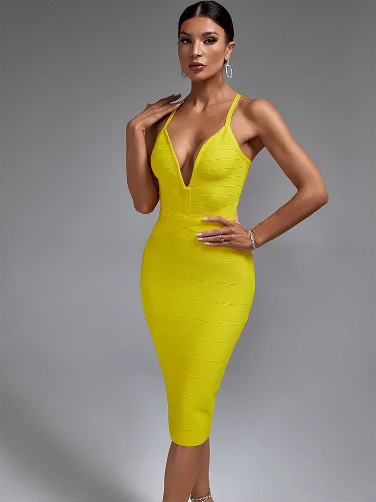 Dam Midiklänning V-Hals Monokrom Polyester Slim Fit-3