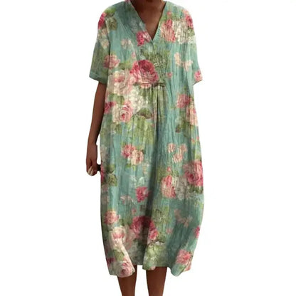 Kvinnors Avslappnad Klänning i Linne Högkvalitativt Material-3