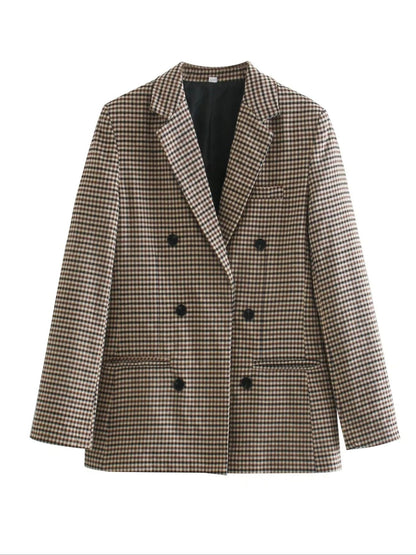 Variant image for Dam Blazer Modern Kontrollmönster Bomull Polyester Elegant Casual-6