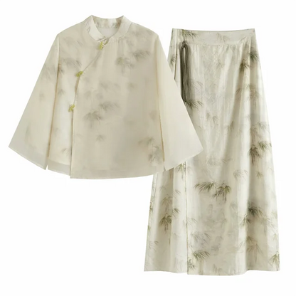Tvådelat Set Dam Sommartryck Polyester Topp och Byxor 7