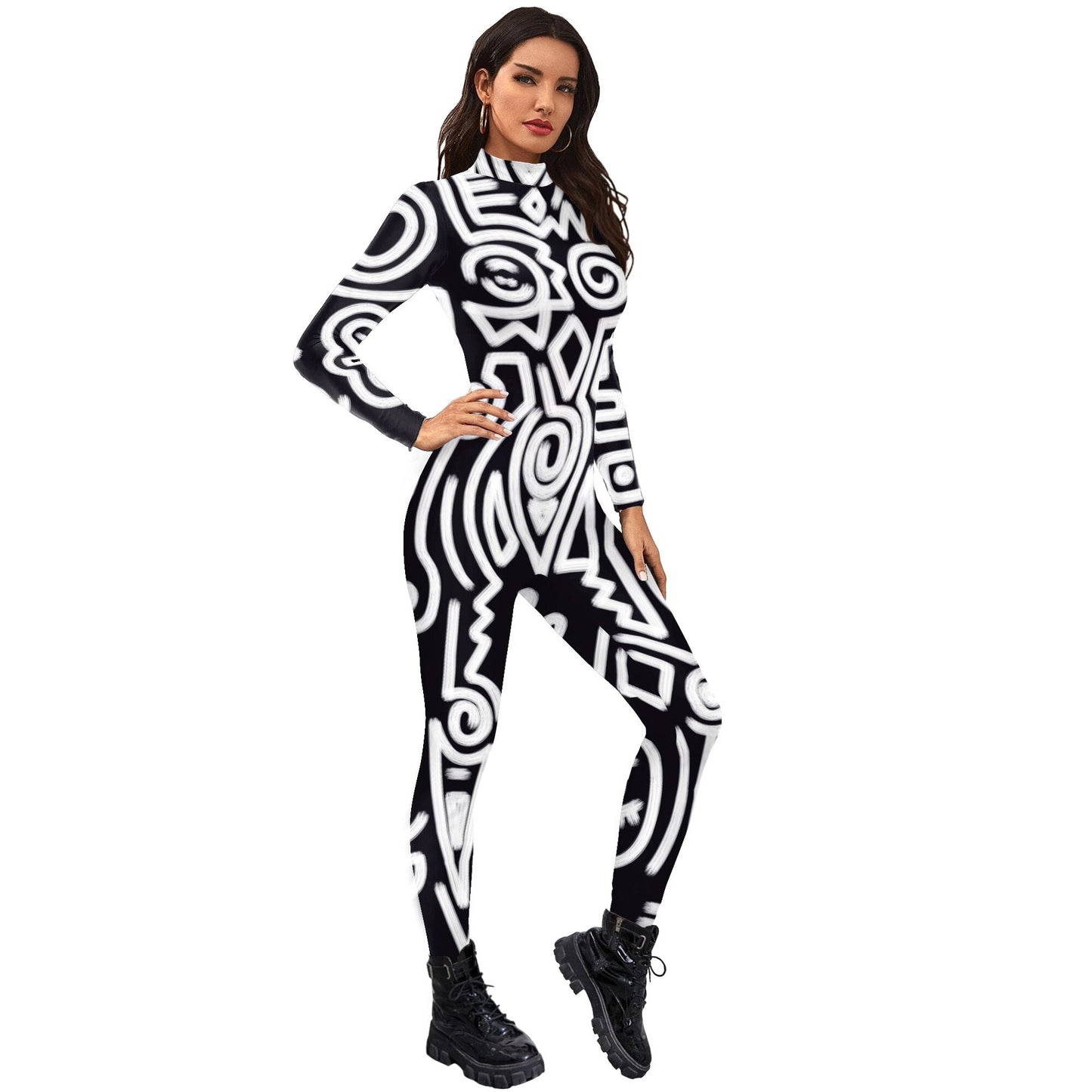 Dam Jumpsuit Geometriskt Mönster Högkvalitativ Polyester-4