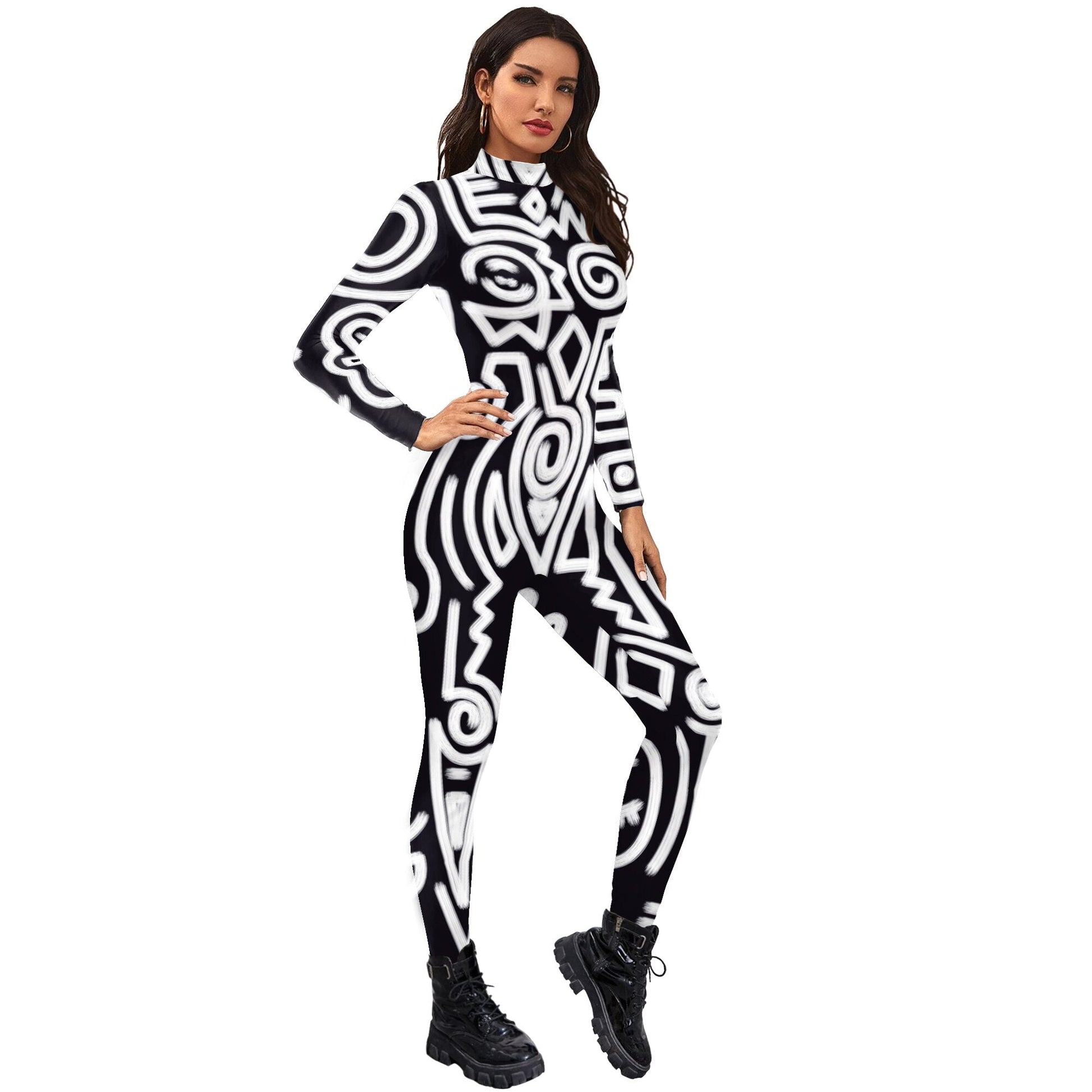 Dam Jumpsuit Geometriskt Mönster Högkvalitativ Polyester-4