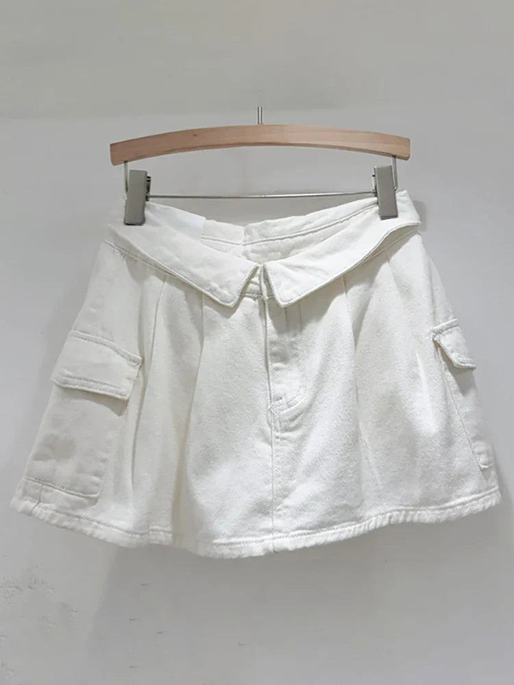 Dam A-linje Kjol Patchwork Ull med Fickor-6