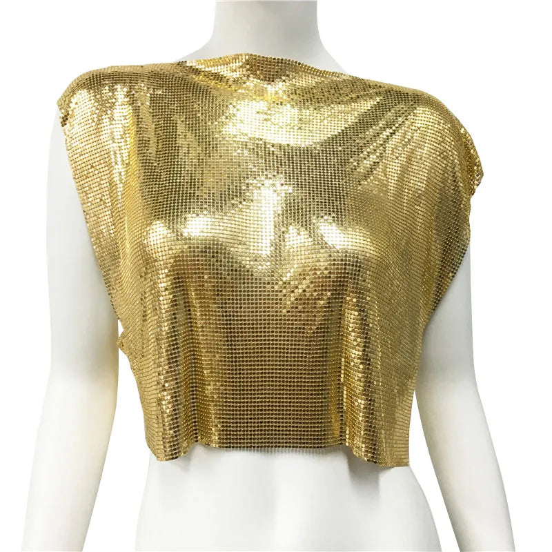 Dam Crop Top Monokrom Polyester Paljettdekoration-5