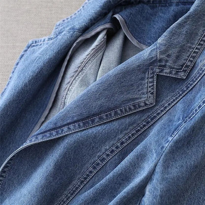 Dam Blazer Modern Denim med Reverseringskrage och Enkel Knappstängning-4