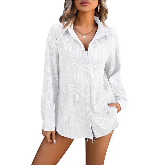 Vit Dam Blus Modern Avslappnad Polyester-1