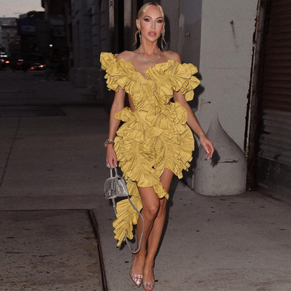 Variant image for Kvinnors Miniklänning V-ringning Asymmetrisk Polyester Spandex-2