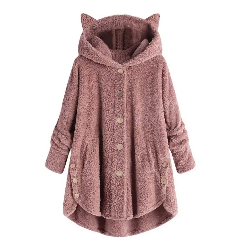 Dam Hoodie Kattöron Mjuk Sherpa-6