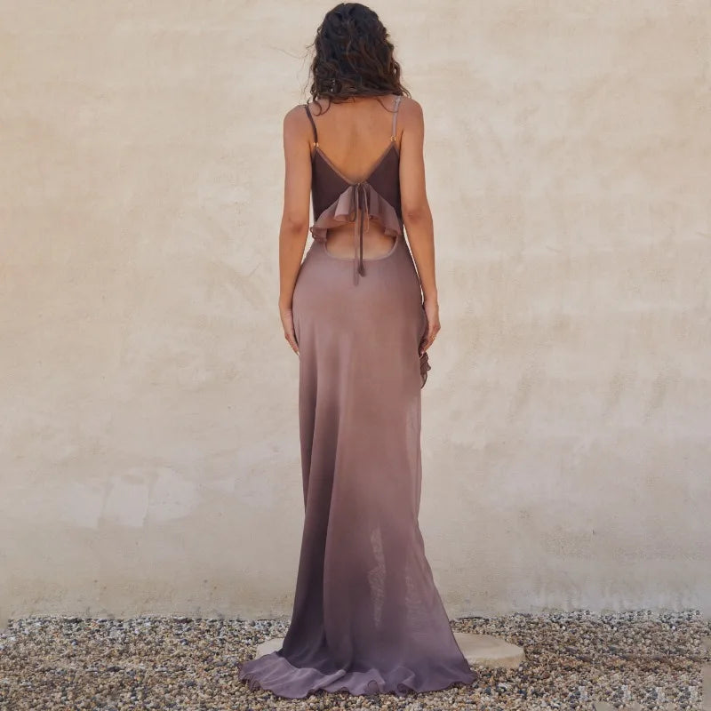 Maxiklänning Dam Rynkad med Sidoslits i Lätt Polyester-3