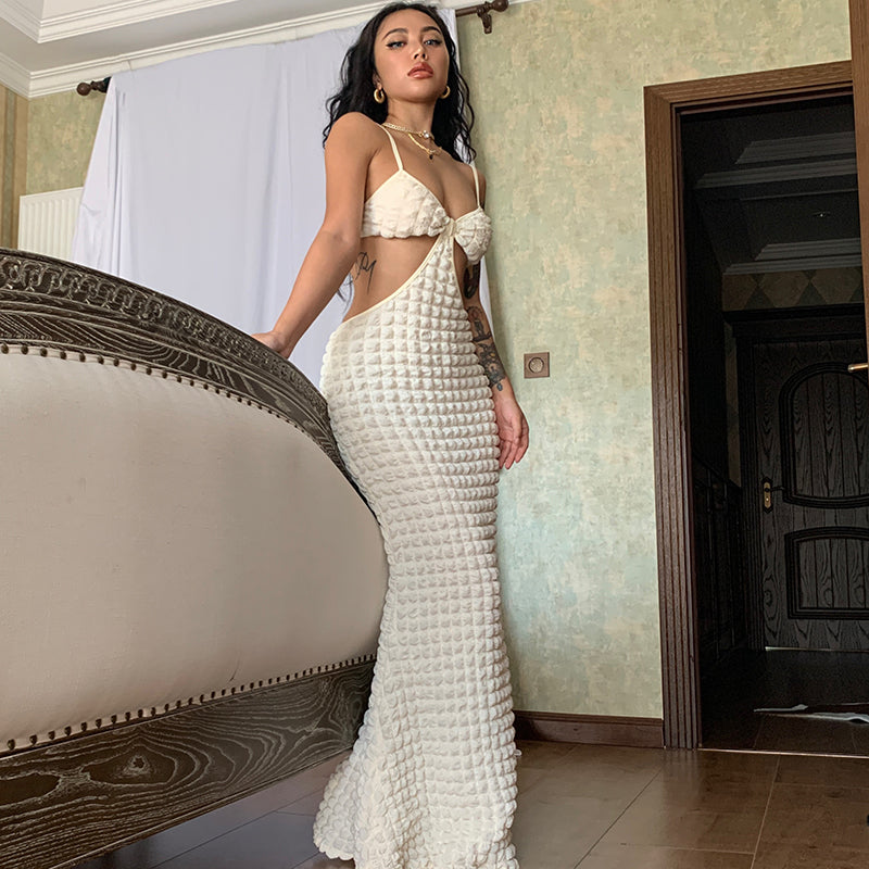 Kvinnors Långärmad Klänning Blommönster Polyester Spaghetti Bärare-3